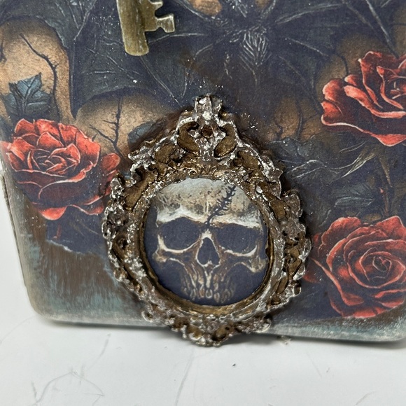 Hand Crafted One of a Kind Gothic Decorative Bottle with Roses and Skull - Picture 2 of 15